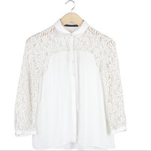 Zara Off White Collared Blouse